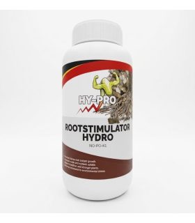 Flacon alb Hy-pro Rootstimulator Hydro cu rădăcini pe etichetă