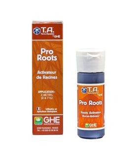 Frasco azul PRO Roots Terra Aquatica junto a su caja naranja