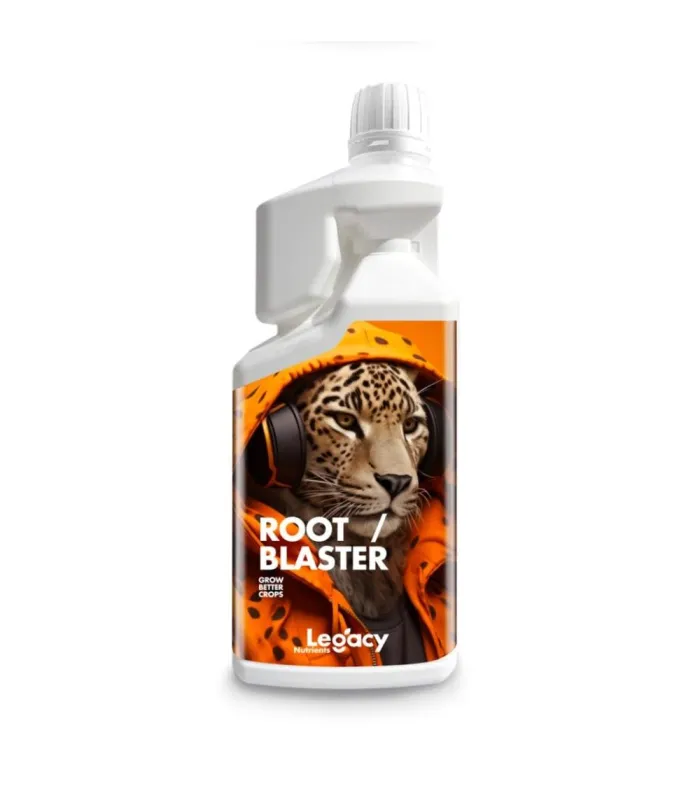 Botella dosificadora de Root Blaster Legacy con etiqueta naranja