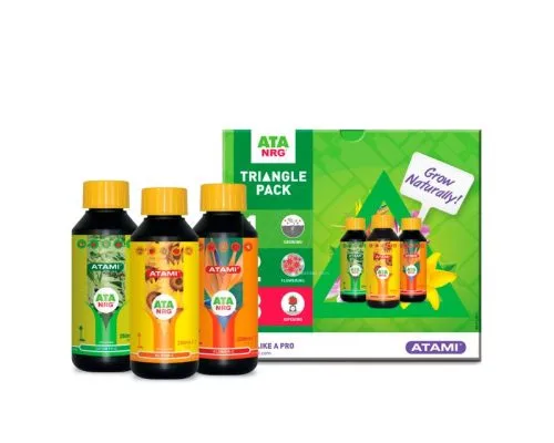 atami-ata-nrg-triangle-pack-kit-organico-esencial ATA NRG Triangle Pack de Atami, kit de tres fertilizantes orgánicos para crecimiento y floración.