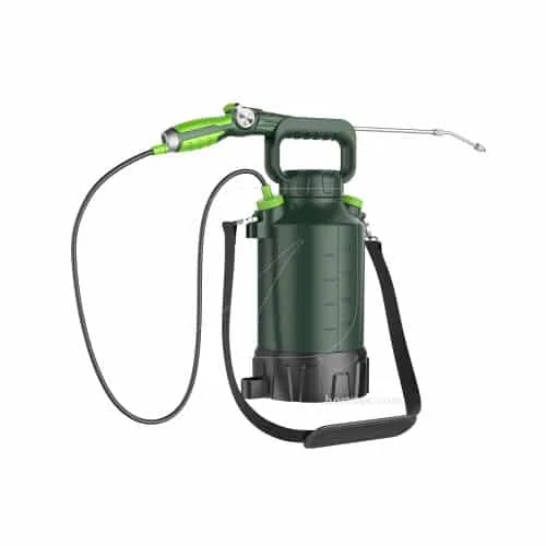 Vista general del pulverizador eléctrico Water Master de 5L con lanza telescópica y correa de transporte.