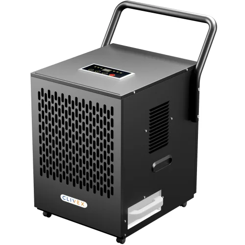 Unidad de deshumidificación profesional Clivex ProDry con panel digital y carcasa de alta resistencia.