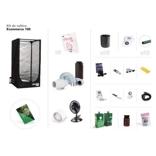 Conjunto integral de herramientas de cultivo interior con sistema LED de Vanguard Hydroponics.